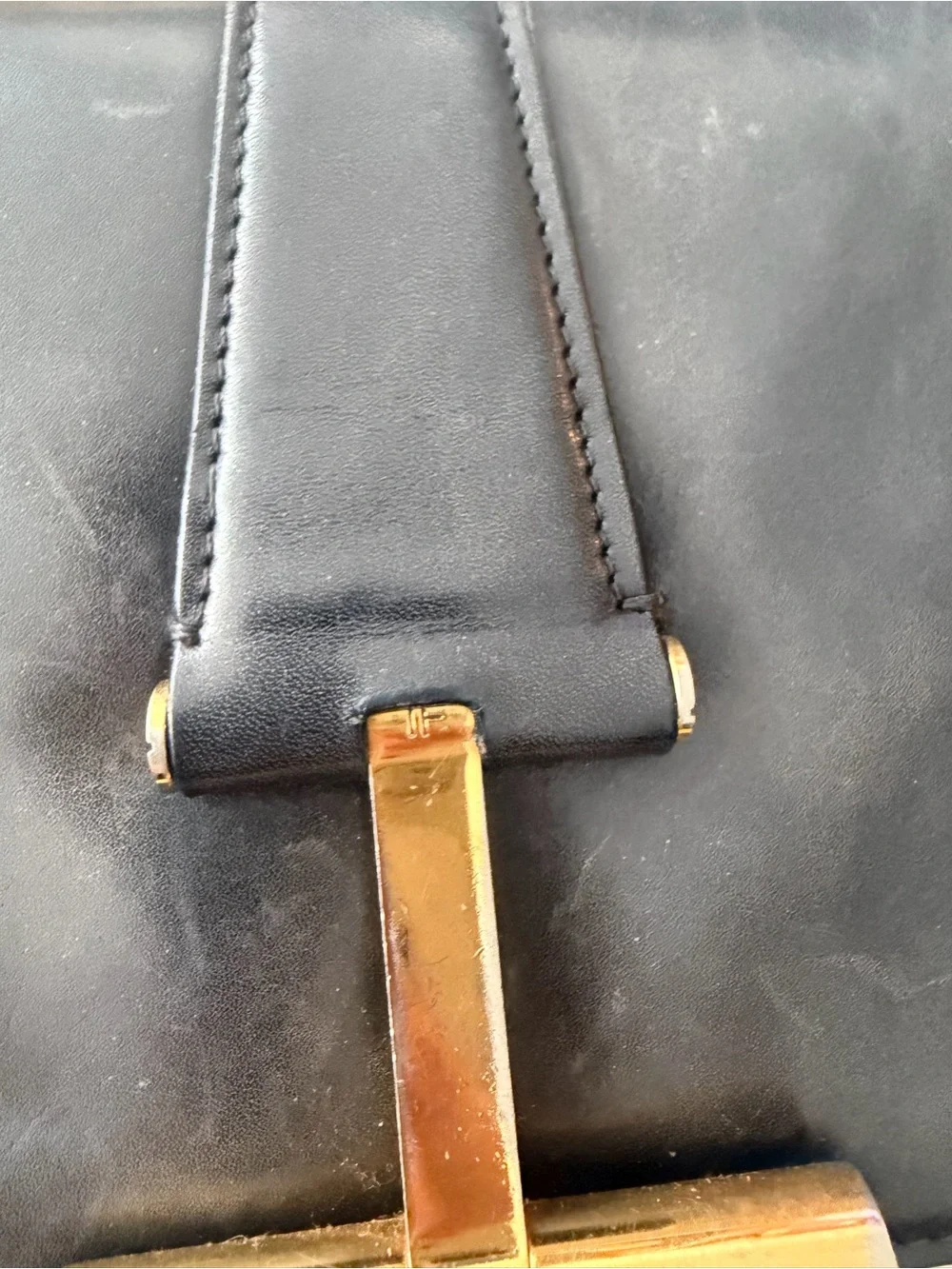 Tom Ford Black Leather Shoulder Bag with Gold Hardware